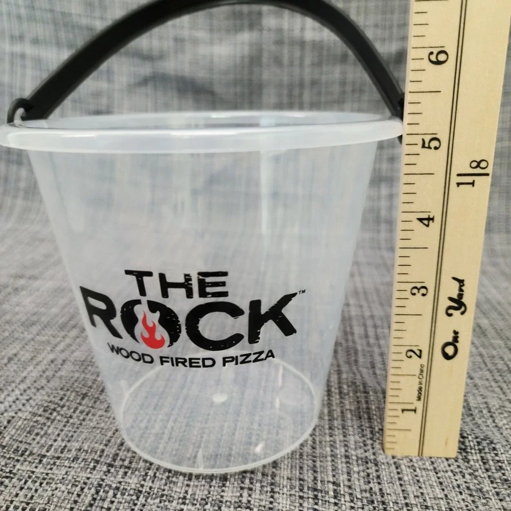 The Rock Wood Fired Pizza Souvenir Drink Buckets Set of 2 Clear Plastic Black